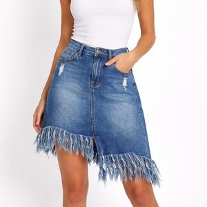 Boho Asymmetrical Frayed Denim Skirt Women’s Size Medium